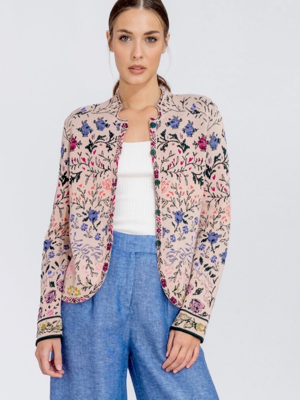 IVKO Long Sleeve Jacquard Floral cardigan Sweater jacket Sz M/L